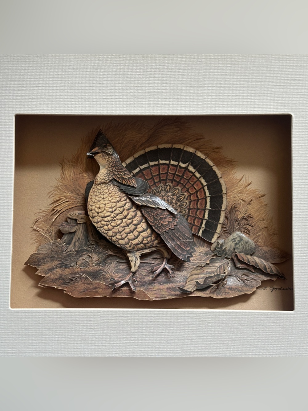 Vintage 1980 Ruffed Grouse 3D Paper Tole Shadow Box Art by C.O. Godwin